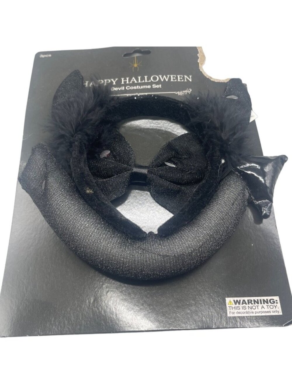happy Halloween devil costume set black head band tail bow tie READ NEW